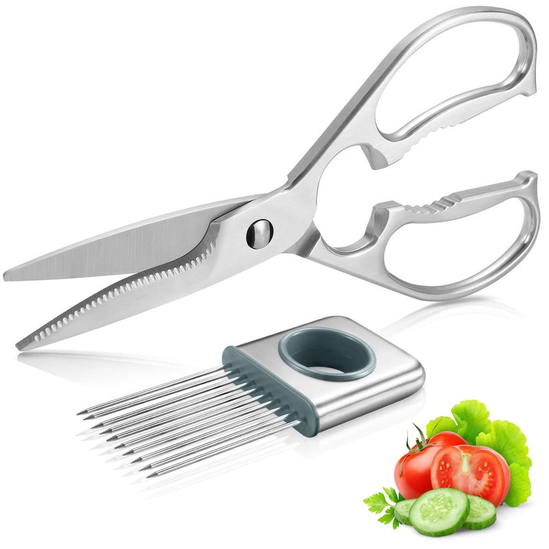 WELLSTAR Multipurpose Kitchen Shears by WELLSTAR, Come Apart Heavy Duty German Stainless Steel Food Scissors for Cutting Meat Poultry Chicken Vegetable, Plus Handy Onion Slicing Holder, Gift Box Pack - Image 1